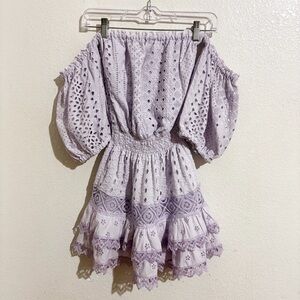 NWT Temptation Positano Licenza Off The Shoulder Eyelet Lace Mini Dress Purple